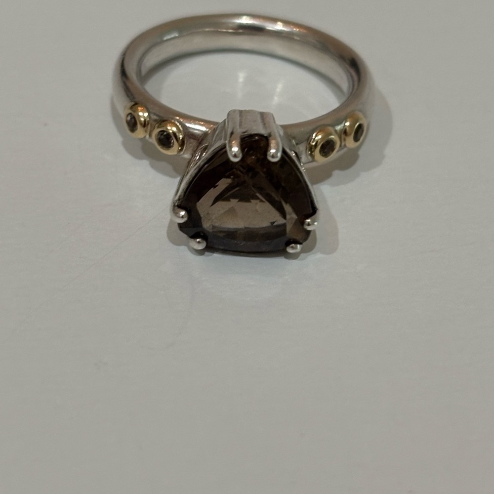 Retired Authentic Pandora Close to My Heart Smoky Quartz Ring Sz 52/6